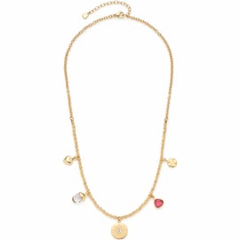 Leonardo Jewels Giselle Damen Halskette aus Edelstahl IP Gold mit 5 kleinen Charm Anhängern, Länge 45-50 cm, Schmuck Geschenk für Frauen 023214