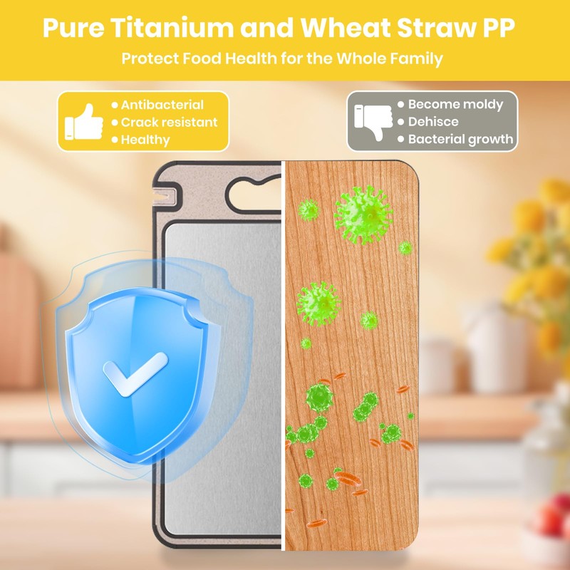 2-IN-1 Titanium Cutting Board for Kitchen Pure Titanium and Wheat