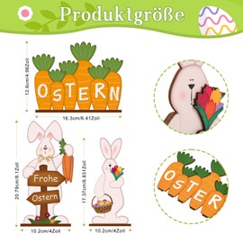 COCHIE Pack of 3 Wooden Easter Bunny Decoration, Wooden Rabbit and Carrots, Easter Decoration Desk Stand, Easter Decoration Garden Easter Bunny Decoration Wood, Easter Party Decorations