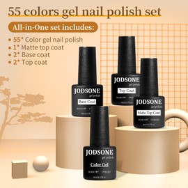 JODSONE 60 PCS Gel Nail Polish Set with 5 Bottles of Base and Glossy Matte Top Coat Soak off Gel Nail Set Suitable for All Seasons Gifts