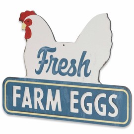 Fresh Farm Eggs Metal Sign - Vintage Farmhouse Kitchen Sign With Hen and Distressed Finish