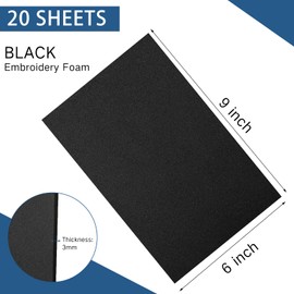 Innconee 20 Pcs 3mm Embroidery Foam 6 x 9 Inch EVA Foam Sheets Craft Foam for 3D Embroidery Arts and Crafts, DIY Projects, Hand Sewing, Quilting, Hats, Cosplay Costumes, Pillows, Bags (Black)