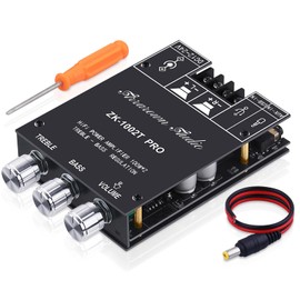 ARRAROWN ZK-1002T PRO 2.0 Channel Bluetooth 5.0 Amplifier Board 200W HiFi Subwoofer Audio AMP with Treble and Bass, BT USB and AUX Inputs, DC 12-24V 2.0 Channel Stereo AMP Module for DIY Speakers