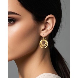 Hypoallergenic Gold Geometric Circle Dangle Earrings - Bohemian Boho Style Lightweight Jewelry for Women - Gift for Fashionistas & Daily Wear