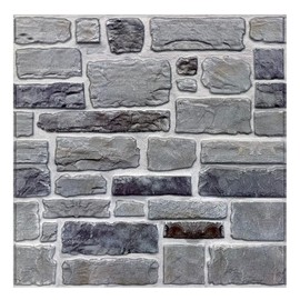 COMSTICKC 3D Gray Stone Wall Panel Peel and Stick,10 Pcs of 12"X12" Ultra-Light Thin PVC Fake Stone Adhesive Faux Brick Panels Backsplash Interior Wall Decor