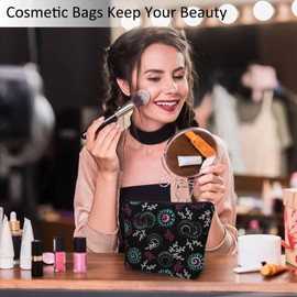 Kalygon Women Cosmetic Bag Paisley Flower, Geometric Ethnic Swirl Paisley Floral Cute Makeup Bag For Purse Cosmetic Travel Bag For Toiletries Makeup Storage Bag Flax Skincare Bag Make Up Pouch Bags