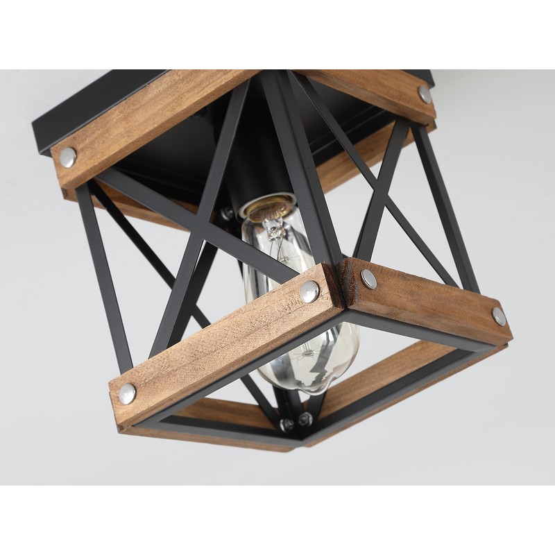 2 Pack Rustic Farmhouse Wood Flush Mount Ceiling Light Fixture