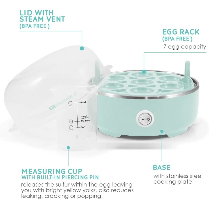 Elite Gourmet EGC115M Easy Egg Cooker Electric 7-Egg Capacity