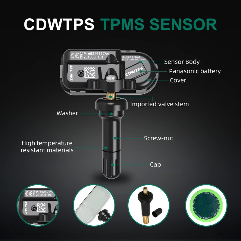 TPMS Sensor Dodge, paquete de 4 sensores de presión de