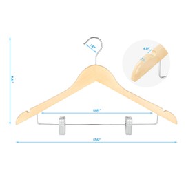 TOPIA HANGER Wooden Hangers with Adjustable Metal Clips and 360° Swivel Hook, Premium Wood Clothes Hangers 10 Pack for Suit, Pant, Skirt, Jeans, Coat, Jacket-CT28N