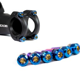 6Pcs Bike Stem Bolt Titanium Alloy Hex Tapered with Washers M5x18m/M5x20m (Blue, M5x18 mm)