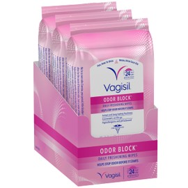 Vagisil Vagisil Odor Block Daily Freshening Wipes for Feminine Hygiene in Resealable Pouch, Gynecologist Tested & Hypoallergenic, 20 Wipes (Pack of 3)