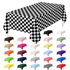 HEIPINIUYE 2 Pack Checkered Tablecloth Disposable 54 x 108 Inch Black and White Checkered Flag Plastic Table Cloth Disposable Rectangle Table Cover for Party Birthday Race Car Tablecloths