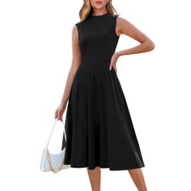 Zattcas Womens 2025 Summer Elegant Mock Neck Sleeveless Milkmaid Flowy Swing Midi Sun Dresses Modest Spring Church Teacher Outfits Business Casual Work Dress Black XL