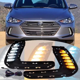 WenQi For 2016-2018 Hyundai Elantra LED DRL Turn Signal Night Driving Fog Lights Pair