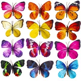Berfutall-Decorative Butterfly Clips, 3D Artificial Silk Butterflies, Multicolor, 12-Pack, Home and Floral Decor (A, Large)