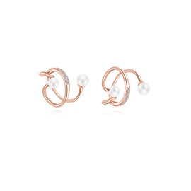 Reffeer Solid 925 Sterling Silver Pearl Ear Cuffs Earrings for Women Teens CZ Pearl Wrap Earrings Non Piercing Cartilage Cuffs Clip On Earrings (C-Rose Gold)