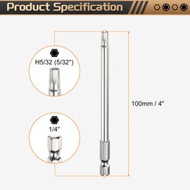 sourcing map H5/32 Hex Head Screwdriver Bit 5/32" Flat Tip 1/4" Hex Shank 4" Long Magnetic Hexagonal Screw Drill Bit Wrench Chrome Plated Power Driver Socket