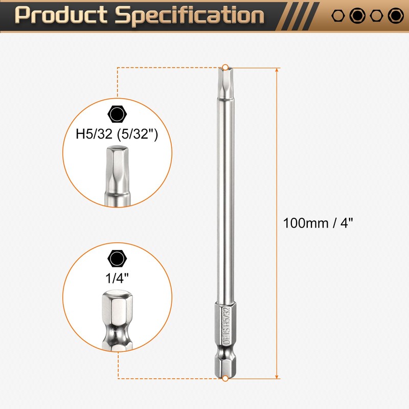 sourcing map H5/32 Hex Head Screwdriver Bit 5/32" Flat Tip