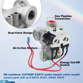 RARAYC GC6AA-10E 93844 RV Water Heater Gas Valve Compatible with Atwood 6-10 Gallon DSI Heaters Replace OEM 93321 93870 92078 12V DC Solenoid Valve with Pressure-Temperature Relief