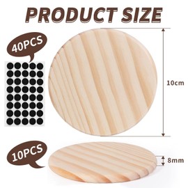 Pack of 10 Wooden Coasters, 40 Pieces Non-Slip Mats, Round Wooden Coasters, Round Blank Coasters, Craft Coasters