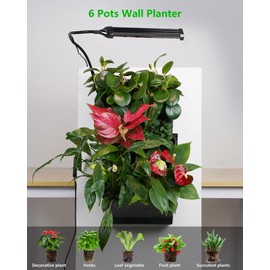 DPROOTS 6-Pot Wall Vertical Planter with Adjustable Full Spectrum Grow Light & Self Watering System, Indoor Garden for Herbs, Vegetables, Flowers, Succulents, Includes Screws & Expansion Pipes