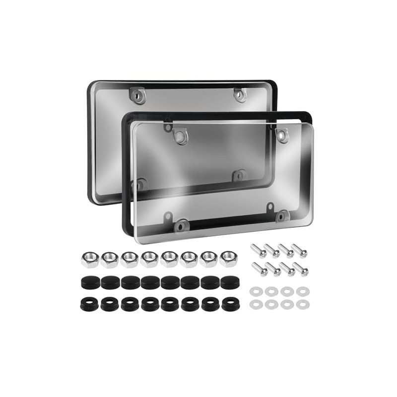 2 Pack Black License Plate Frame + Clear Cover Scratch