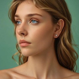 Rockyu Women's 925 Sterling Silver Heart Motif Cubic Zirconia Stud Earrings, Simple, Everyday Use, Birthday Gift, Sterling Silver, Cubic Zirconia