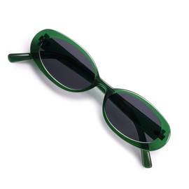 VANLINKER Retro Vintage Oval Sunglasses for Women 90s Polarized Trendy Sun Glasses,Green Frame Grey Lens