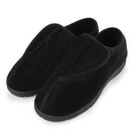 LARGERED Mens Slippers Arthritis Puffy Edema Feet House Bedroom Shoes,Winter Padded Warm Indoor Outdoor Adjustable Boot Slippers,Black EU42-43/US9-10