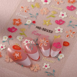 Jremg Flower Nail Art Stickers 5D Embossed Colorful Flowers Nail Stickers Self-Adhesive Spring Summer Daisy Sunflower Design Decals Cute Floral Petal Nail Art Supplies for Women DIY Manicure