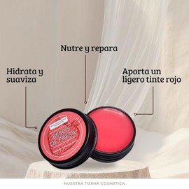 Nuestra Tierra Cosmética Besos de Fresa, Bálsamo Labial Reparador Orgánico, 14 grs