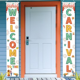 KatchOn Carnival Welcome Banner - 72x12 Inch, White & Red, Birthday, Reusable, Cloth Fabric