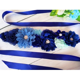 Faja de flores de maternidad para baby shower para mamá embarazada con flores, Azul Royal, 240cmx2.5cm