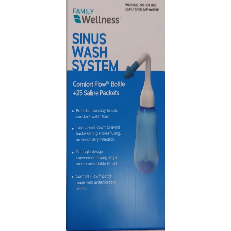 FAMILY Wellness™SINUS WASH SYSTEM Comfort Flow Bottle + 25 Saline
