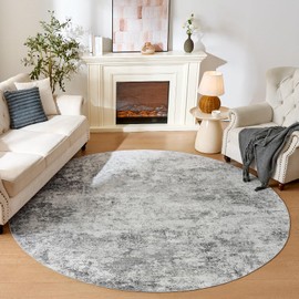 WITSHOCK 8ft Round Area Rug for Living Room: 8x8 Washable Neutral Modern Abstract Soft Thin Rug Indoor Floor No Slip Rug Carpet for Bedroom Under Dining Table Home Office Decor (Gray)