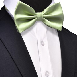 GUSLESON Sage Green Bow Tie and Pocket Square Cufflink Set for Wedding Mens Solid Color Pre-tied Bow ties (0570-38)