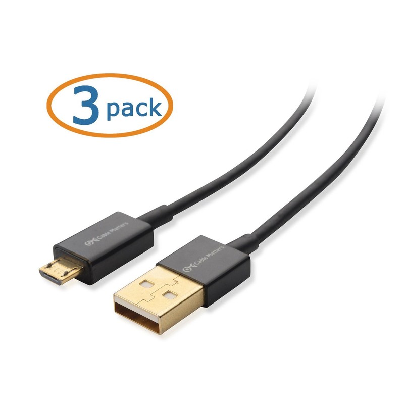 Cable Matters 3-Pack Micro USB 2.0 Cable in Black 3