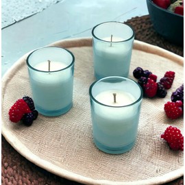 Mister Candle - Unscented 2" Turquoise Color Filled Glass Votive Candles Jar, Perfect Home Decoration, Wedding Favors Hand Poured in USA (Set of 12) (Unscented)