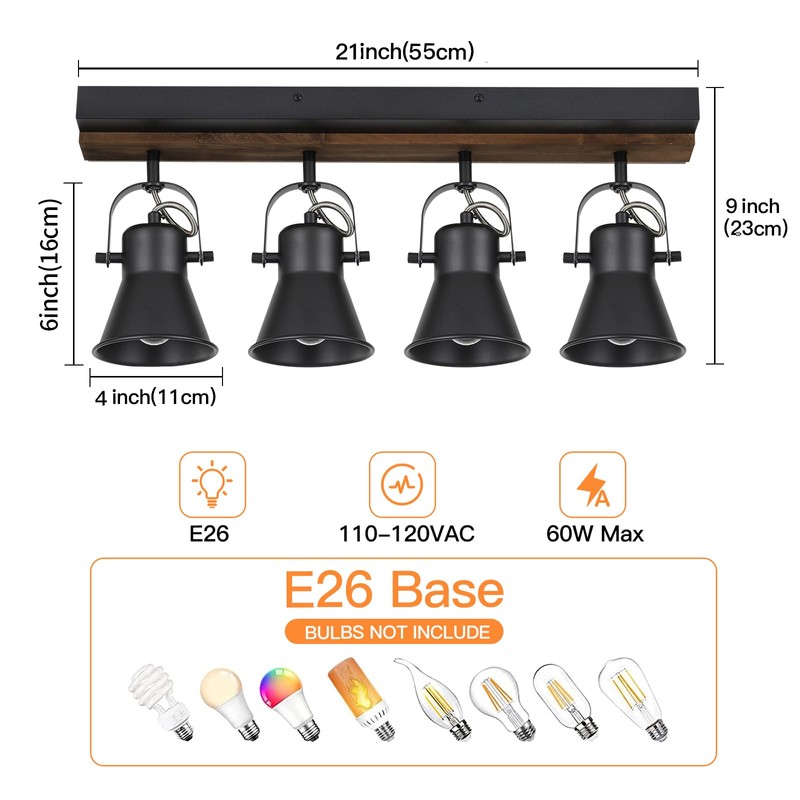 SEEBLEN 4-Light Kitchen Light Fixtures - Adjustable Ceiling/Wall Mount Spotlight,