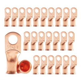 1/0 AWG 3/8" Stud (25 pcs.), Heavy Duty Battery Ring Terminal 0 Gauge Connectors 1/0 Copper Wire Lugs Battery Cable Ends Bare Copper Eyelets