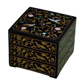 J-kitchens Made in Japan, Heavy Box, 3 Tiers, 6.5 Inches, Square, Black Phoenix, 7.7 x 7.7 x 6.5 inches (19.5 x 19.5 x 16.5 cm)