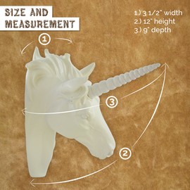 Pine Ridge White Unicorn Head Wall Mounted Sculpture Decoration - Faux Taxidermy with Interchangeable White Horn Wall Hanging Centerpiece