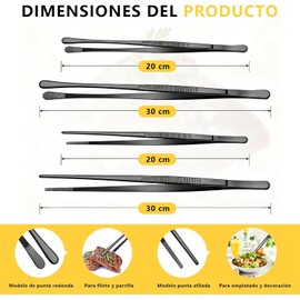 Pinzas de Cocina Acero Inoxidable 4Piezas, 20cm y 30cm, Pinzas para Asador, Para Cocinar Hornear Barbacoa y Decorar Platos en la Cocina y el Comedor