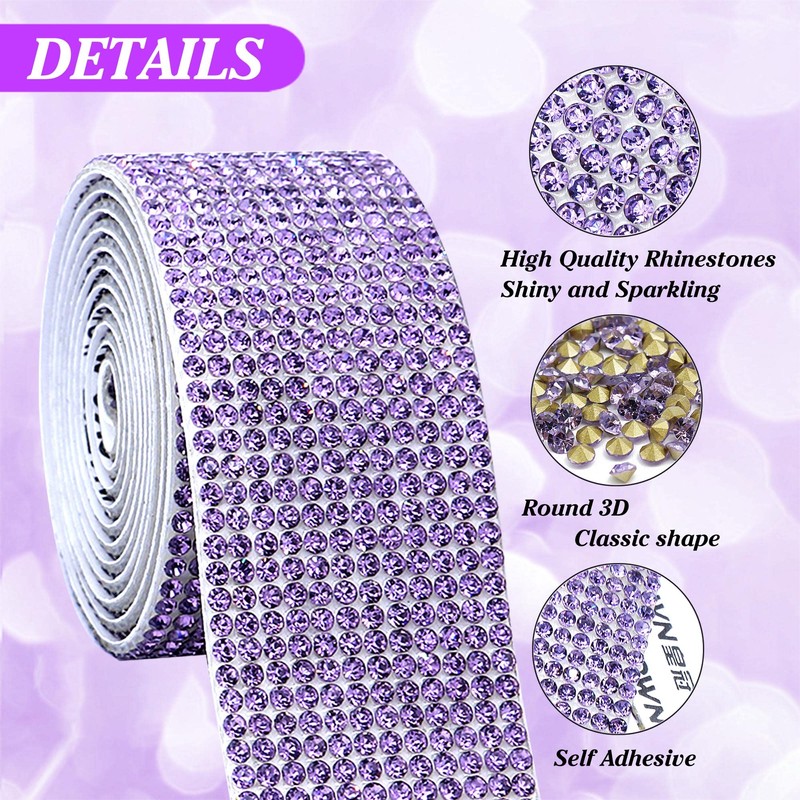 MLGDA 6 Rolls Self Adhesive Dream Purple Crystal Rhinestone Strips