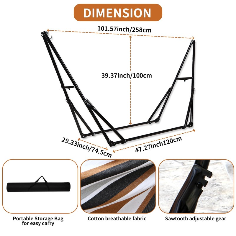 Hammock with Foldable Steel Stand,Frabic Tension Adjustable,Carrying Bag Included, 616