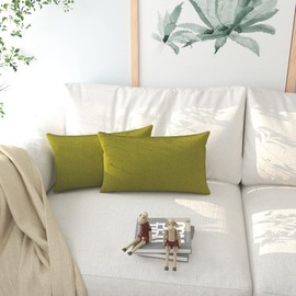 Green Linen Textured Throw Pillow Covers Rectangle Lumbar Soft Solid Color Decorative Pillowcase Set Cushion Case for Sofa Bedroom Office Chair 2 Pieces 12" x 20"