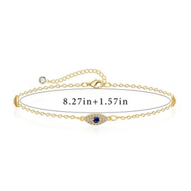 Women's Adjustable Anklet with 14K Gold Silver Plated Star Cube Zirconia Devil's Eye Charm Waterproof Bohemian Design, Perfect for Summer Beach Style (Gold)