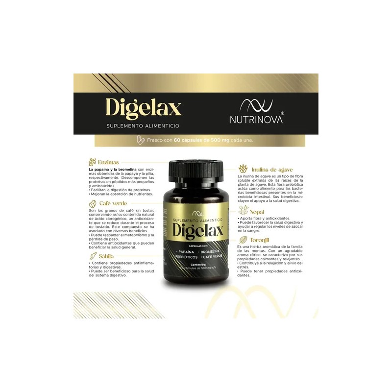 Digelax NutriNova Probióticos y Prebióticos con Enzimas Digestivas Cápsulas