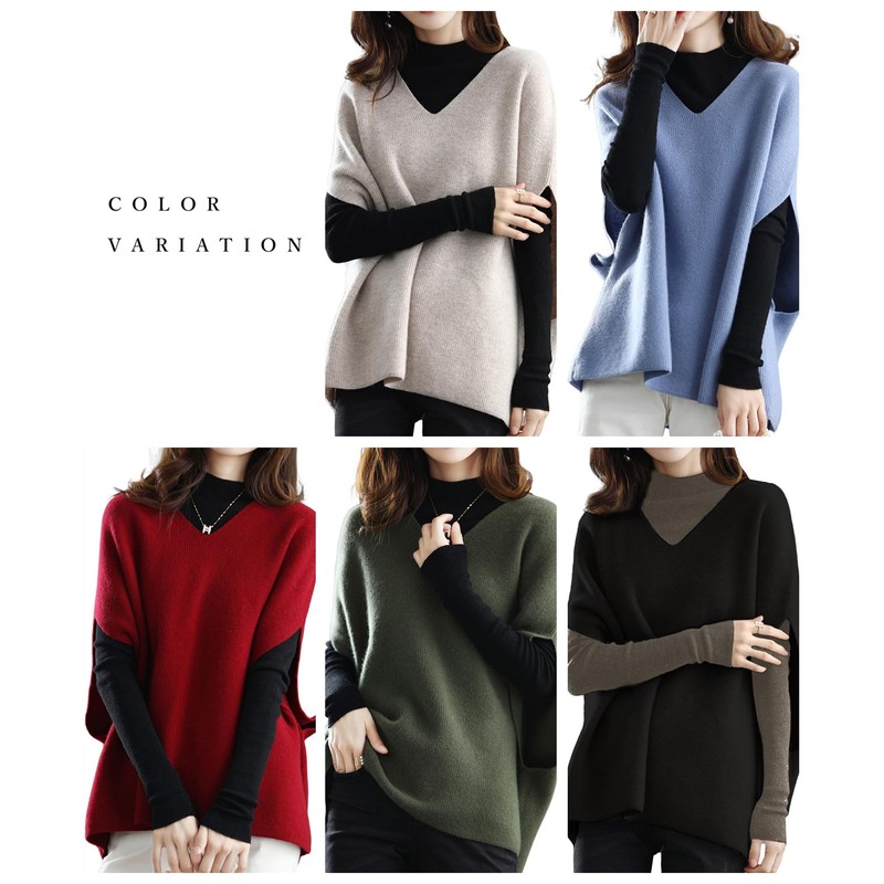 J.STORE Women's Knit Vest, Overlay, V-Neck, Arm, Slit, Pullover, Solid,